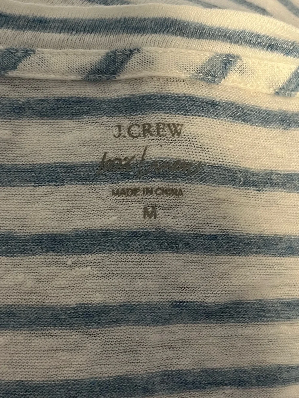 J. Crew Blue and White Striped Linen V-Neck Pocket Tee
